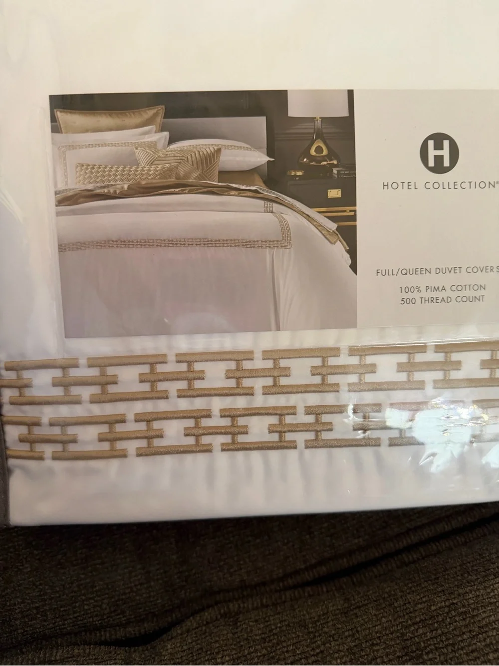 Hotel Collection White Duvet Cover with Gold Geometric Trim